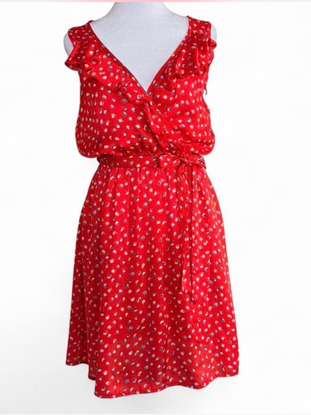 Maude Red Floral Wrap Sundress with Self-Tie Waist